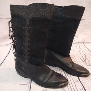 Black suede tassle 80s boots by Paolo Fellicce